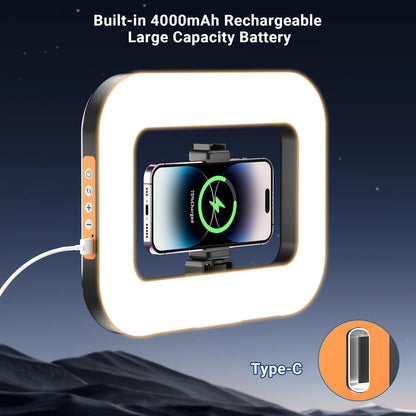 Rechargeable Ring Light Without Stand, Cordless Square Ring Light for 360 Photo Booth Accessories, Phone Video Stabilizer for iPhone with 4000mAh Built-in Battery for Video Recording Streaming