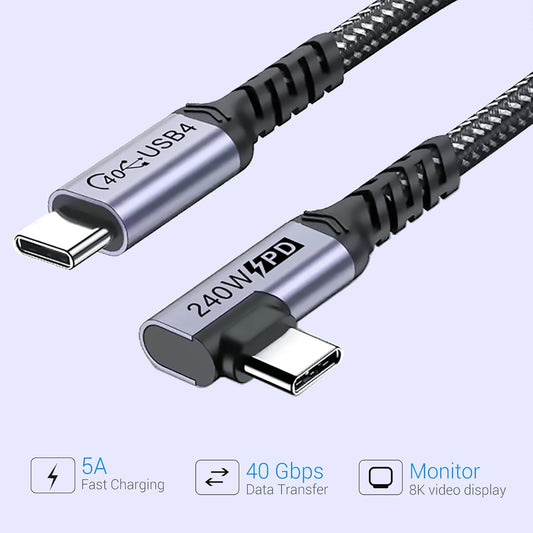 Short USB 4 Cable Right Angle [1.5FT 2 Packs], 240W Fast Charging with High Speed 40Gbps Data Transfer and 8K Video Display Compatible with iPhone 16/16 Plus/16 Pro Max, MacBook, Galaxy S23