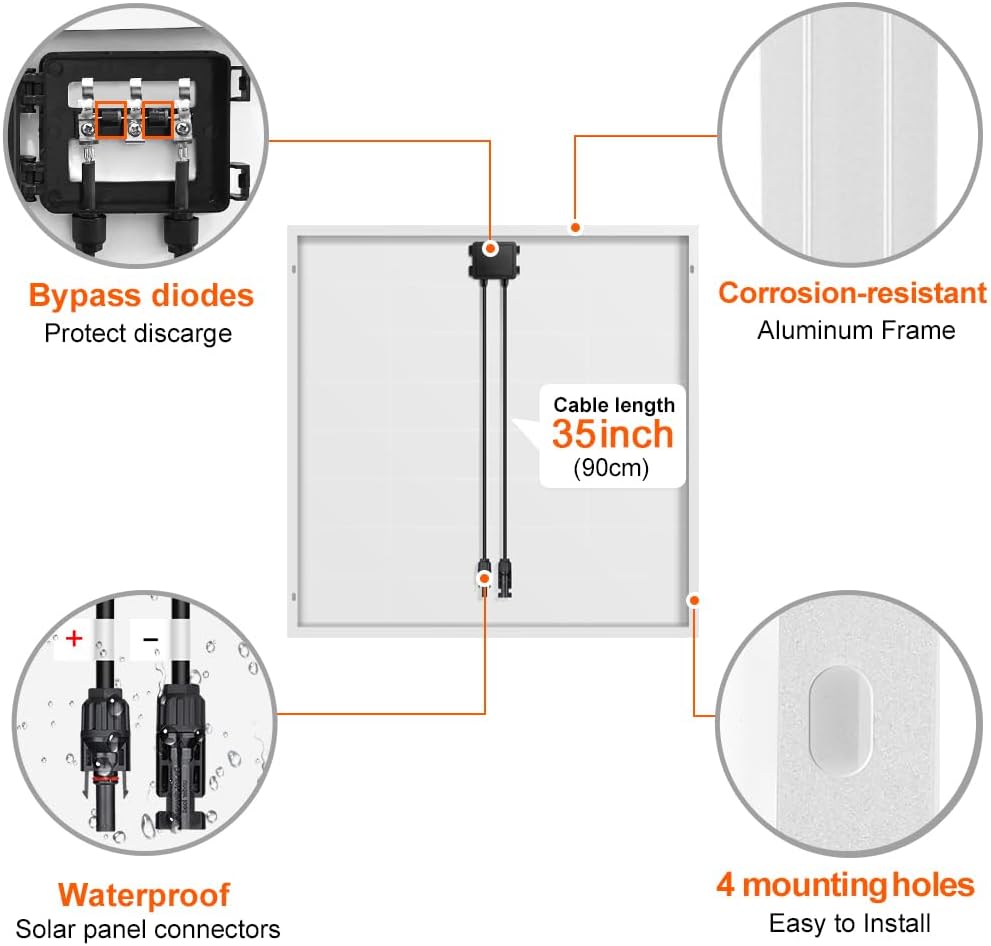 DOKIO 150W 18V Monocrystalline Solar Panel for 12V Systems, MC4 Connector, Aluminum Frame, Pre-Drilled Mounts for RV, Boat, Roof, Off-Grid Power