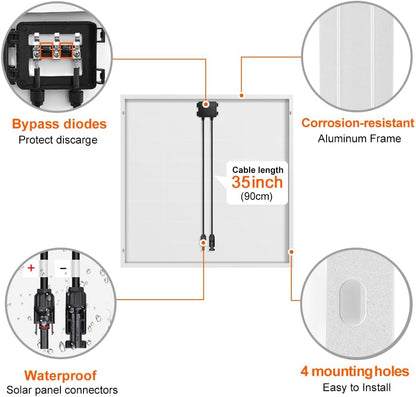 DOKIO 150W 18V Monocrystalline Solar Panel for 12V Systems, MC4 Connector, Aluminum Frame, Pre-Drilled Mounts for RV, Boat, Roof, Off-Grid Power