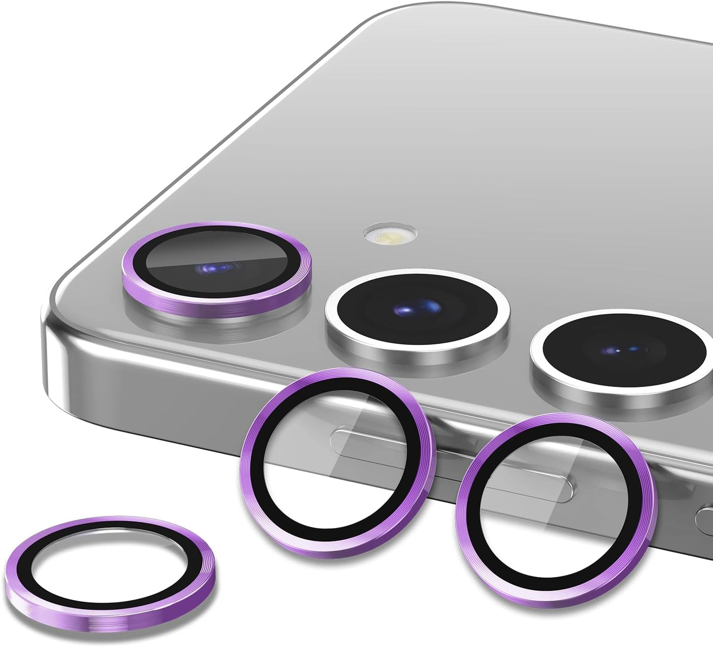 for Samsung Galaxy S24 FE Camera Lens Protector, Individual Metal Ring Tempered Glass Lens Cover, [Strong Adsorption] Scratch Resistant Ultra-Thin HD Clear Lens Cover, 1 Set-Purple