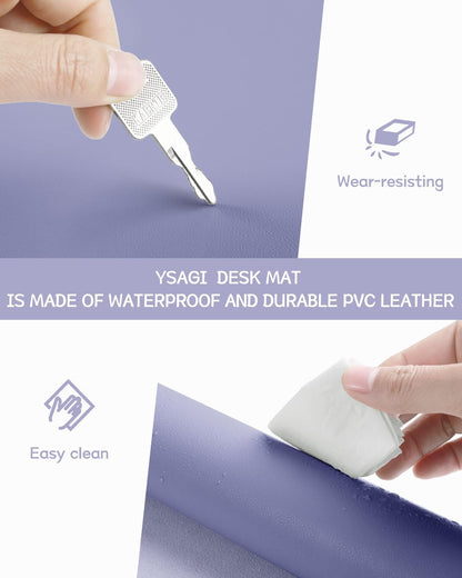 YSAGi Non-Slip Leather Desk Pad XL Size, Waterproof Laptop Computer Desk Keyboard Mat, Table Protector Blotter Mat, Large Mouse Pad for Office/Work/Home/Decor(Lavender, 47.2" x 23.6")-No Band