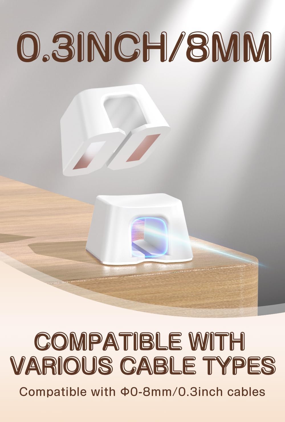 Maveek Magnetic Cable Clips, 5 Pack Square Cord Organizer with Magnets and Metal Plates, Silicone Cable Holders for USB C, HDMI, Ethernet, Charging Cords – Desk, Wall, Office & Car Use (White)