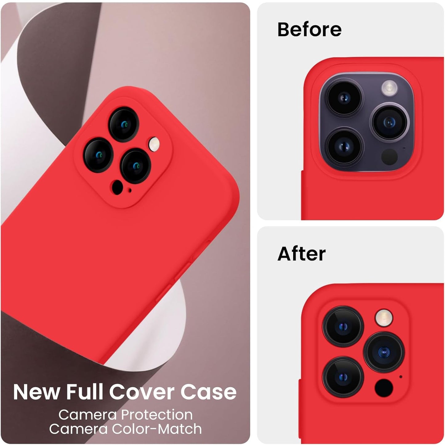 FireNova for iPhone 14 Pro Case, Silicone Upgraded [Camera Protection] Phone Case with [2 Screen Protectors], Soft Anti-Scratch Microfiber Lining Inside, 6.1 inch, Red