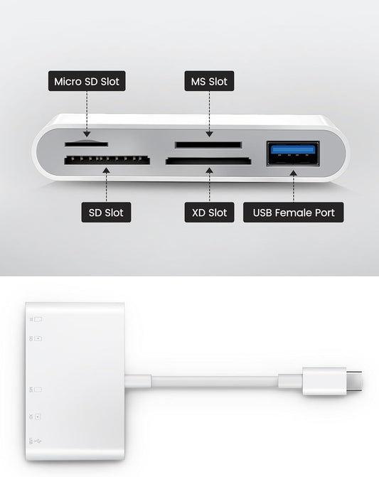 USB C SD Card Reader, USB-C to SD MicroSD XD Picture MS Memory Stick Cards, Type C 5 Slots Memory Card Adapter for iPhone 15 iPad Mac Laptop MacBook and Android Galaxy More USBC Devices