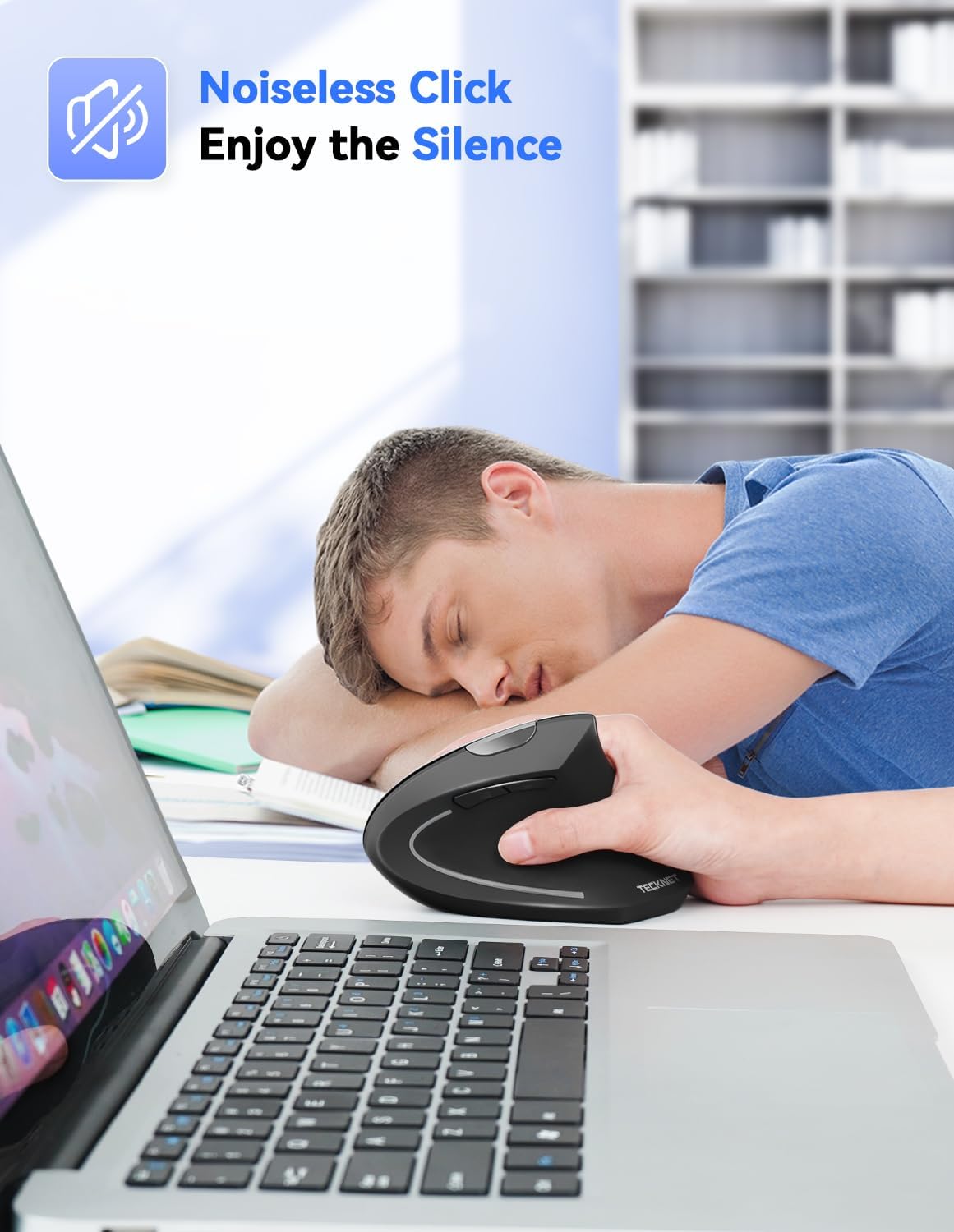 TECKNET 2.4G Ergonomic Mouse Vertical Wireless - 4800 DPI Optical Carpal Tunnel Mouse Right Hand, 5 Adjustable DPI, Quiet Clicks, 6 Buttons for Laptop, Desktop, PC, Computer - Black