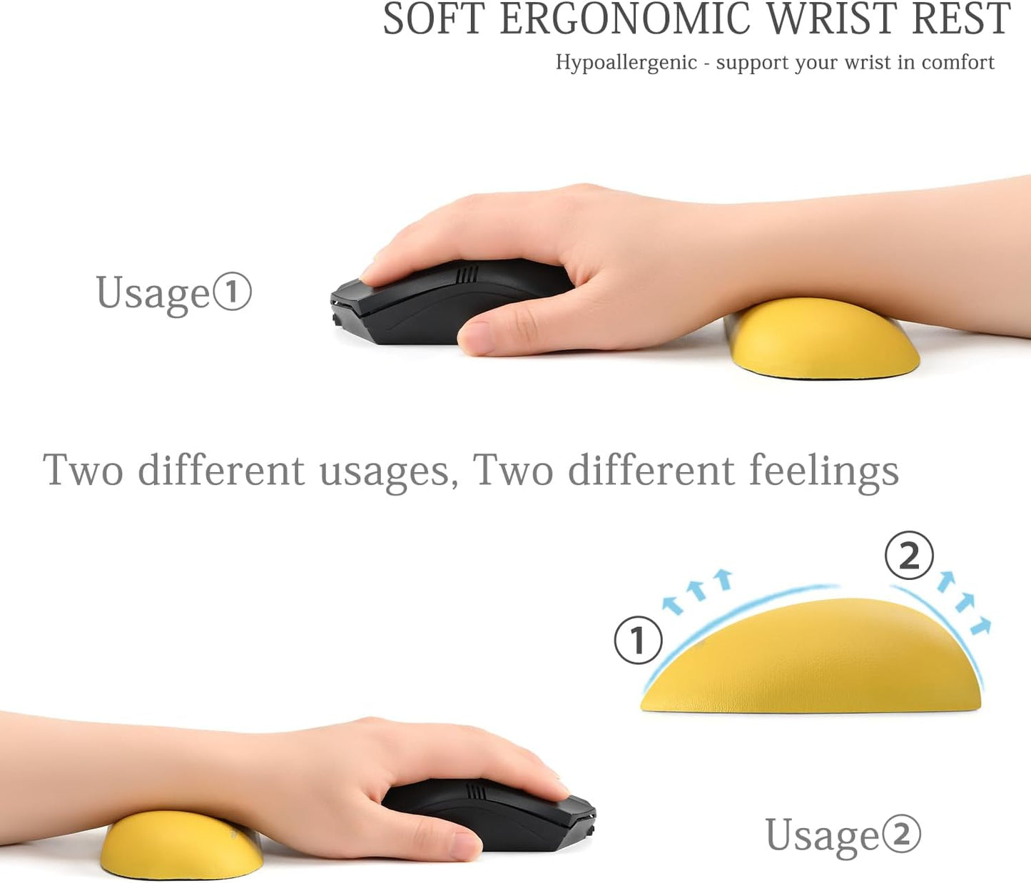 UnivoColors Design-Wave Set of Wrist Rest,Artificial Sheepskin+Memory Foam+Ergonomic+Anti-Slip Gel, Resilience Support During Work and Gaming,Keyboard Accessory,Yellow