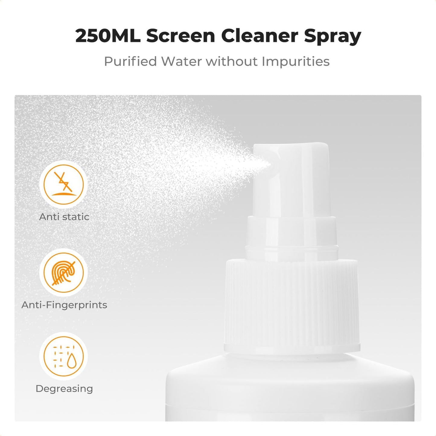 KF Concept 250ML Screen Cleaner Spray + Large Pearl Cloth + Microfiber Cloths*2 + 4 Brushes - Travel Size Electronic Cleaner for Car, Computer, Laptop, iPad, MacBook, Phone, Watch, Eyeglass