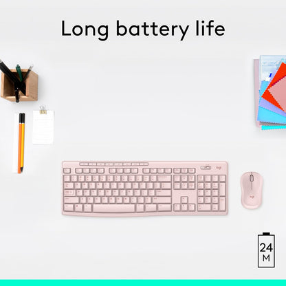 Logitech K270 Wireless Keyboard for Windows, 2.4 GHz Wireless, Full-Size, Number Pad, 8 Multimedia Keys, 2-Year Battery Life, Compatible with PC, Laptop - Rose