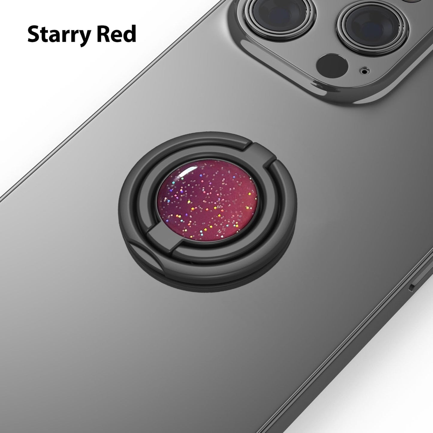 Phone Grip, Phone Ring Holder Finger Kickstand, Foldable & Adjustable Double Metal Cell Phone Rings Gripper Stand for iPhone Samsung &Other Phones - Sparkle Red