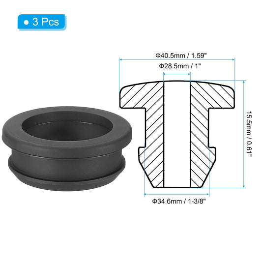 PATIKIL 34.6mm / 1-3/8 Inch Drill Hole,1 Inch ID Rubber Grommets, 3Pcs Top Hat Grommet for Wiring Eyelet Ring Gasket Automotive Firewall Cable Hole Plugs Wires Protection, Black