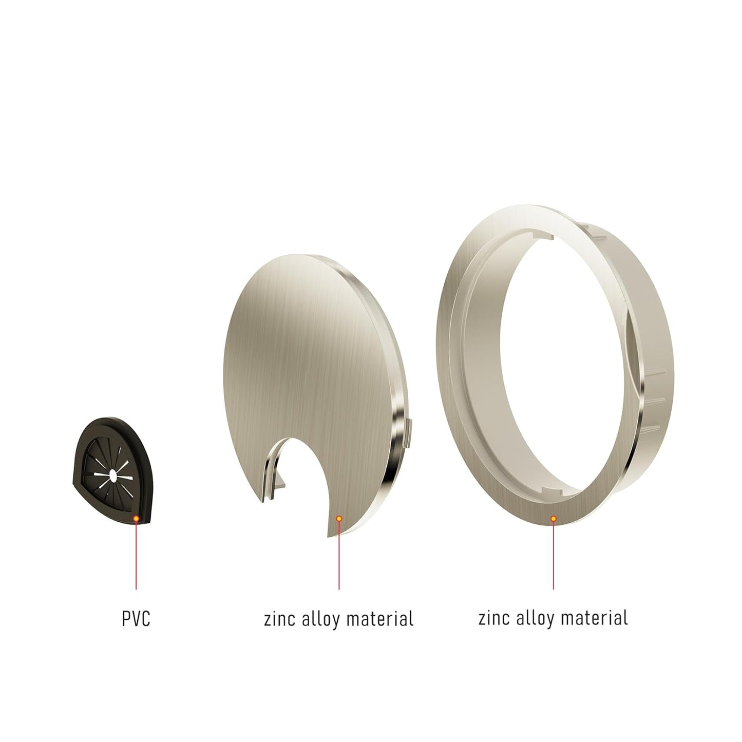 Desk Grommet 2-1/8 Inch 53mm, Zinc Alloy Computer Desk Wire Hole Cover, Office Desktop Cord Cable Hole Metal Ring, Brushed Silver