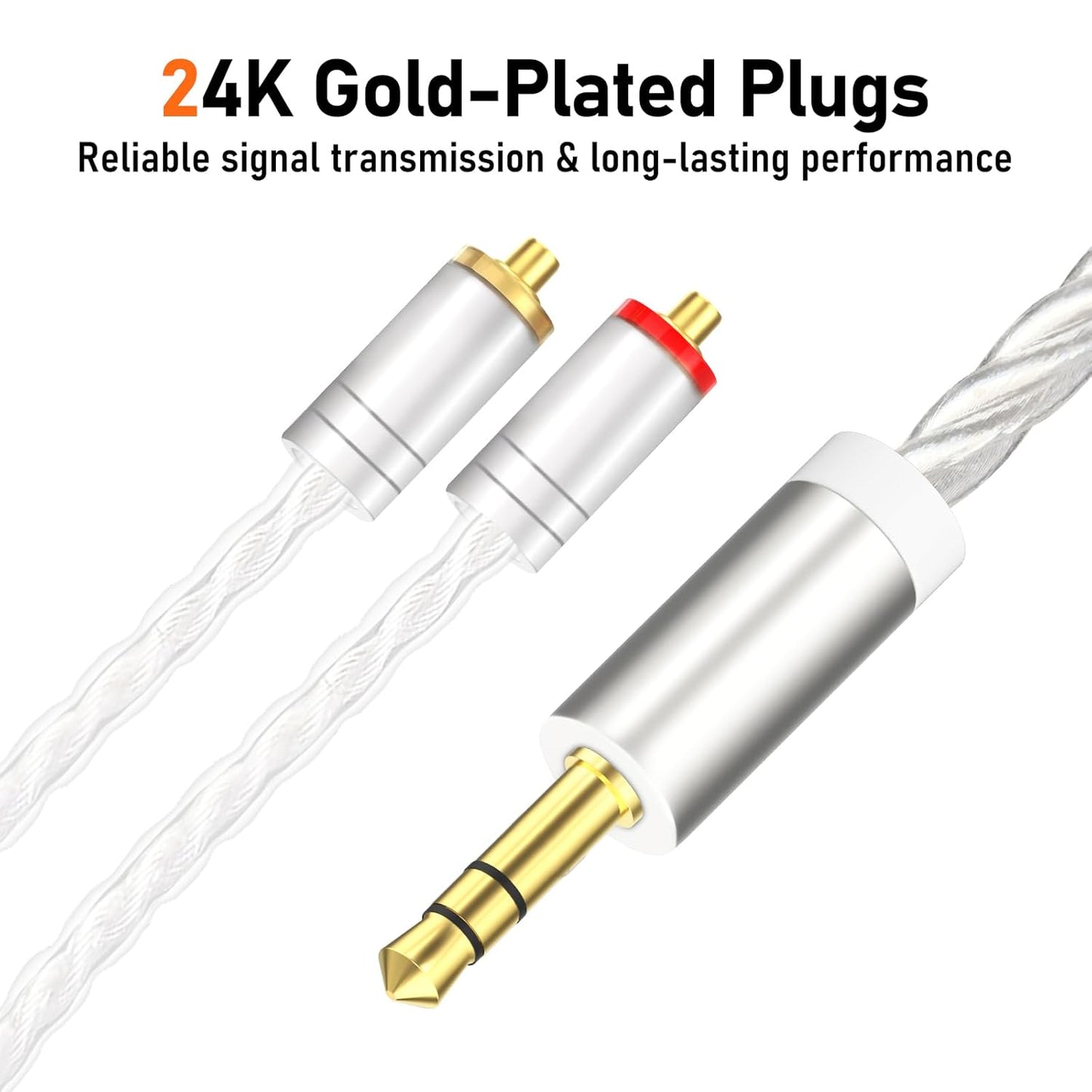 Premium HiFi IEM Cable - Silver-Plated 3.5mm to MMCX Cord, Lossless-Sound in-Ear Monitor Cables for Vibes 201/202, Shure SE215/315/425/535/846-Silver (HC001)