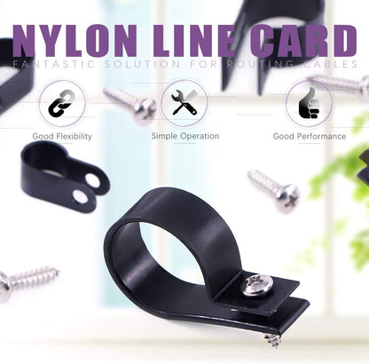 Swpeet 135 Pack 6 Sizes Black Nylon Plastic R-Type Cable Clips Clamp Assortment Kit, 1/4" 5/16" 3/8" 1/2" 3/4" 1" Nylon Screw Mounting Cord Fastener Clips with 135 Pack Screws for Wire Management