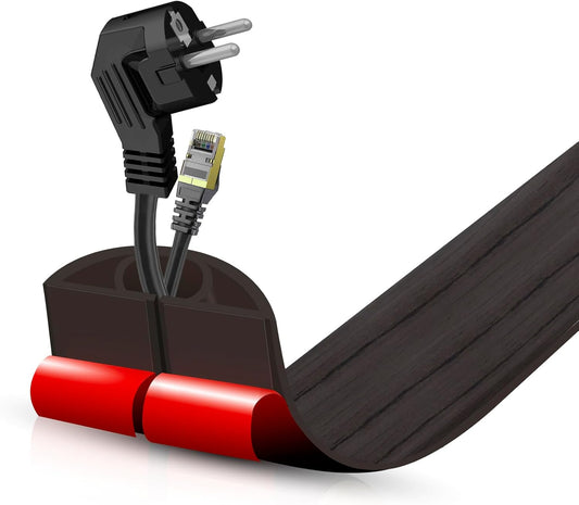 Floor Cord Cover Self Adhesive Cord Hider,3.3FT Cable Management, Extension Strip Protector for Wires, Prevent Cable Trips for Offices, Gyms, Exhibitions Cavity:0.51"(W) x 0.3"(H) Black Wood