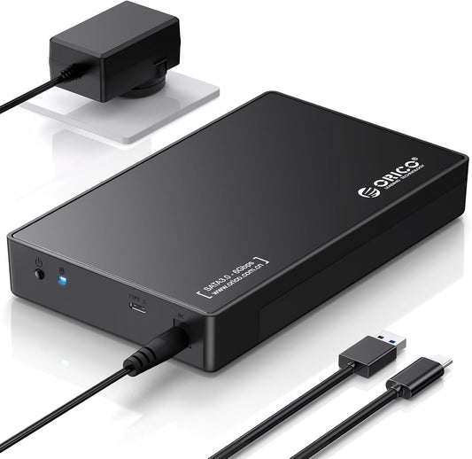 ORICO 3.5" External Hard Drive Enclosure SATA III to USB3.1 Type C for HDD Tool-Free Installation Supports UASP and 20TB Drives - Black