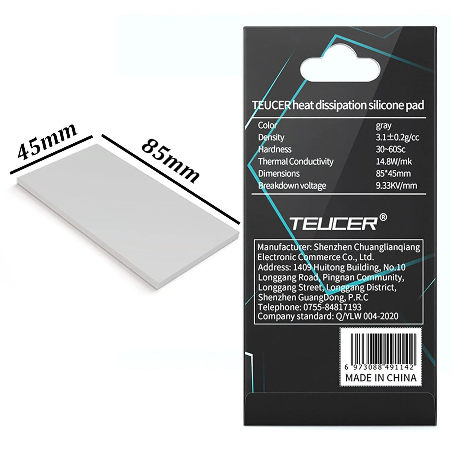 Thermal Pad 14.8 W/mK, 85x45x2mm, Non Conductive Heat Resistance High Temperature Resistance, Silicone Thermal Pads for Laptop Heatsink GPU CPU LED Cooler (2mm)