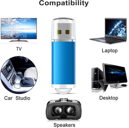 TOPESEL 5 Pack 1GB USB 2.0 Flash Drive Memory Stick Thumb Drives (5 Mixed Colors: Black Blue Green Red Silver)