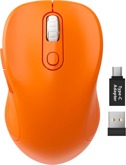 Trueque Wireless Mouse for Laptop, 2.4GHz Ergonomic Computer Mouse with Back & Forward Buttons, 3-Level DPI, 6 Buttons, Optical USB Cordless Mice for Windows Chromebook MacBook PC (Orange)
