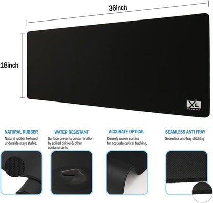 2XL Huge Extra Large Gaming Mousepad for Full Desk - Super Thick Nonslip Rubber Base and Waterproof Desktop Keyboard Extended Mouse Mat (Black, 2XL (36''x18''))
