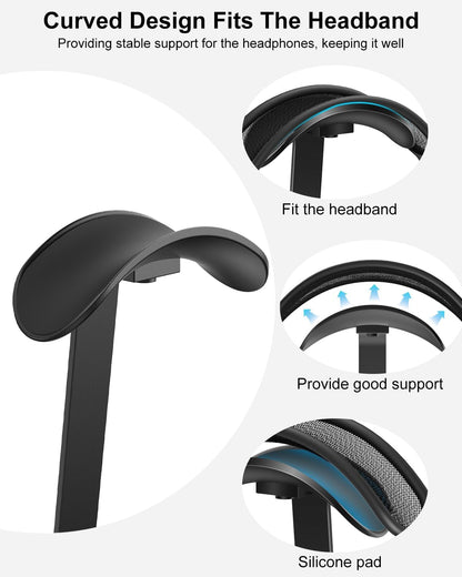 VICHYIE Headphone Stand for AirPods Max, Headset Holder with Aluminum Supporting Rod, Heavy Base Desk Stand Headphones Support Accessory for All Headphones - Black