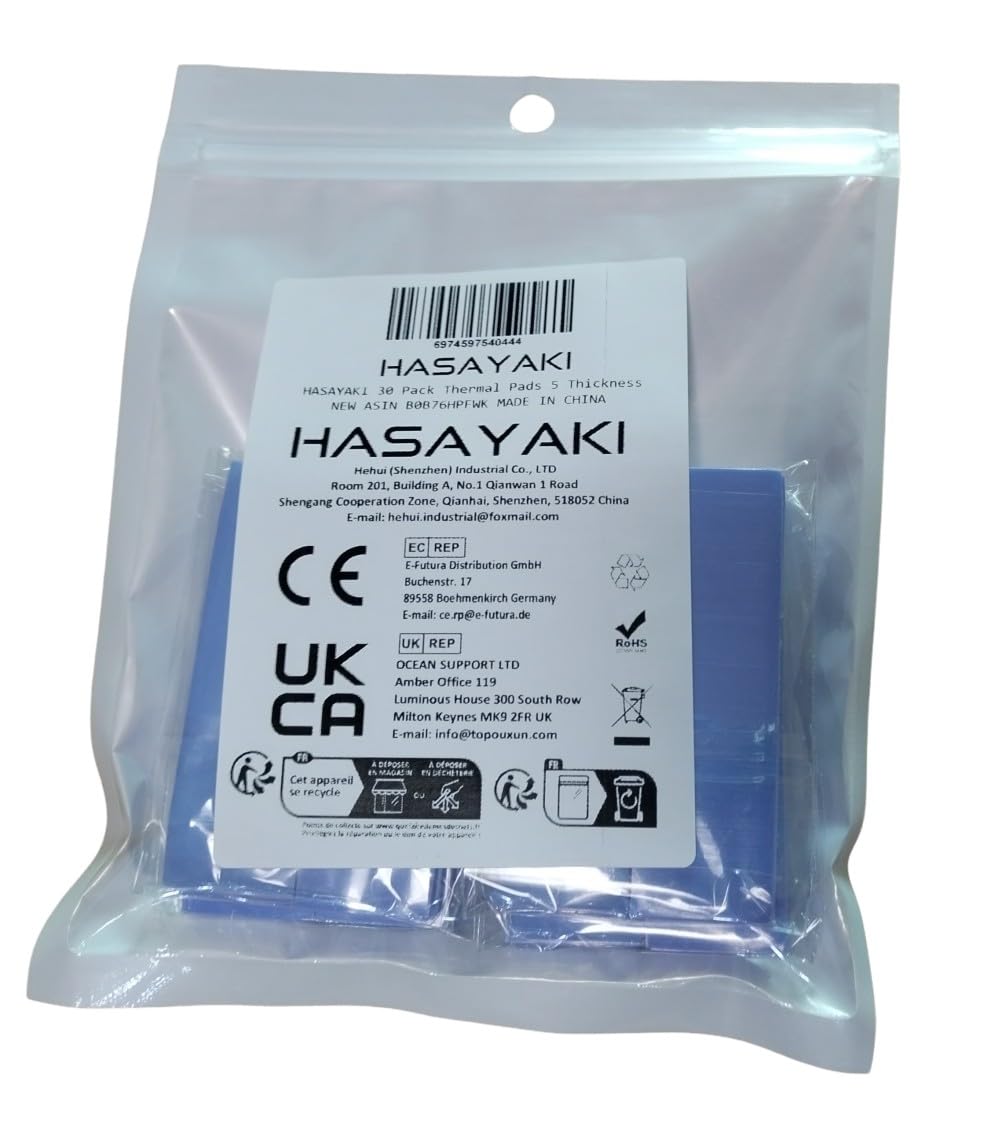 30 Pack Thermal Pads, 20×67 mm by 5 Thickness 0.5 | 1 | 1.5 | 2 | 3 mm, Thermal Conductivity 2.0 W/m.k, Self-Adhesive & Soft, Ideal for Repairing and Cooling Electronics