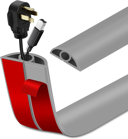 Floor Cord Cover Self Adhesive Cord Hider Floor Extension Cord Covers for Floor Power Cord Protector Cable Management Prevent Cable Trips Cable Cavity 0.32" W x 0.32" H (Grey, 10Ft)