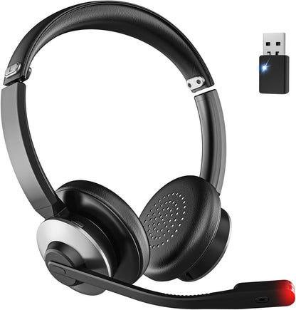 Wireless Headset with Mic for Work, Wireless Headphones with Mic (AI Noise Cancellation) & USB Dongle, 26+ Hrs Working Time, Bluetooth Headset with Mute for PC/Laptop/Office/Call Center/Zoom/Home