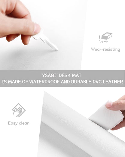 YSAGi Non-Slip Leather Desk Pad, Waterproof Laptop Computer Desk Keyboard Mat, Table Protector Blotter Mat, Large Mouse Pad for Office/Work/Home/Decor(White, 31.5" x 15.7")