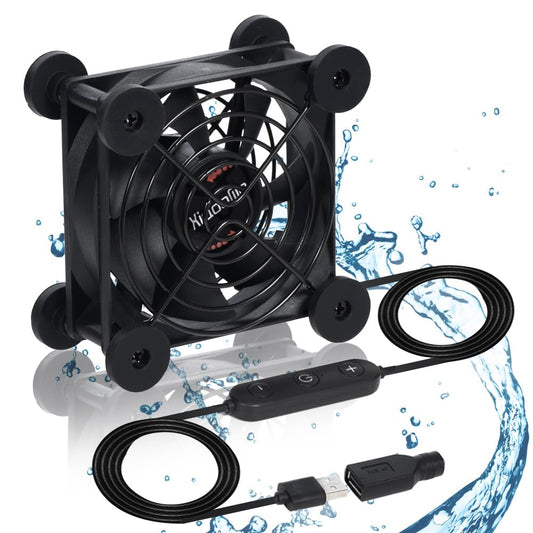 Quiet 80mm Fan with 10 Speed USB 5V DC 12V IPX5 Waterproof Cooling Fan for Tablet TV Receiver Router DVR Xbox Greenhouse Kennel Computer Cabinet Component Cooling