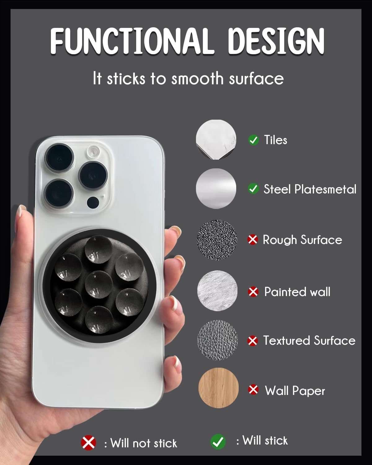 Magnetic Silicone Suction Cup Phone Mount with Hands-Free Stand - Perfect for Selfies, Videos, Durable, Secure Grip, One-Touch Holding, Lightweight, Sleek Design (Black)