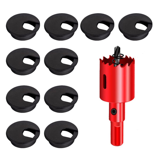 TuTuYa 10PCS Desk Grommet, Desk Grommet 1-3/8 Inch(35mm) Desk Cable Grommet Desk Cable Hole Covers with Hole Saw, Ideal Solution for Office and Home Table Cable (Black,1-3/8 Inch)