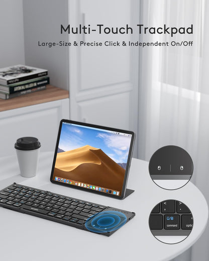 Samsers Foldable Bluetooth Keyboard with Touchpad, Full-Size Dual-Mode Wireless Folding, Rechargeable Portable Travel for iOS Android Windows Mac OS, Support 4 Device(BT5.1x3 + 2.4G)