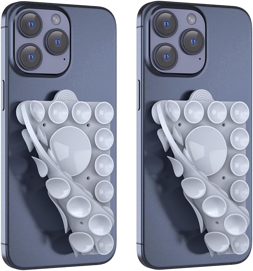 Silicone Suction Holder, Silicon Adhesive Phone Accessory for iPhone, Android and More, Hands-Free Mirror Shower Holder, TikTok Videos and Selfies (Light Blue 2Pack, Double Sided)