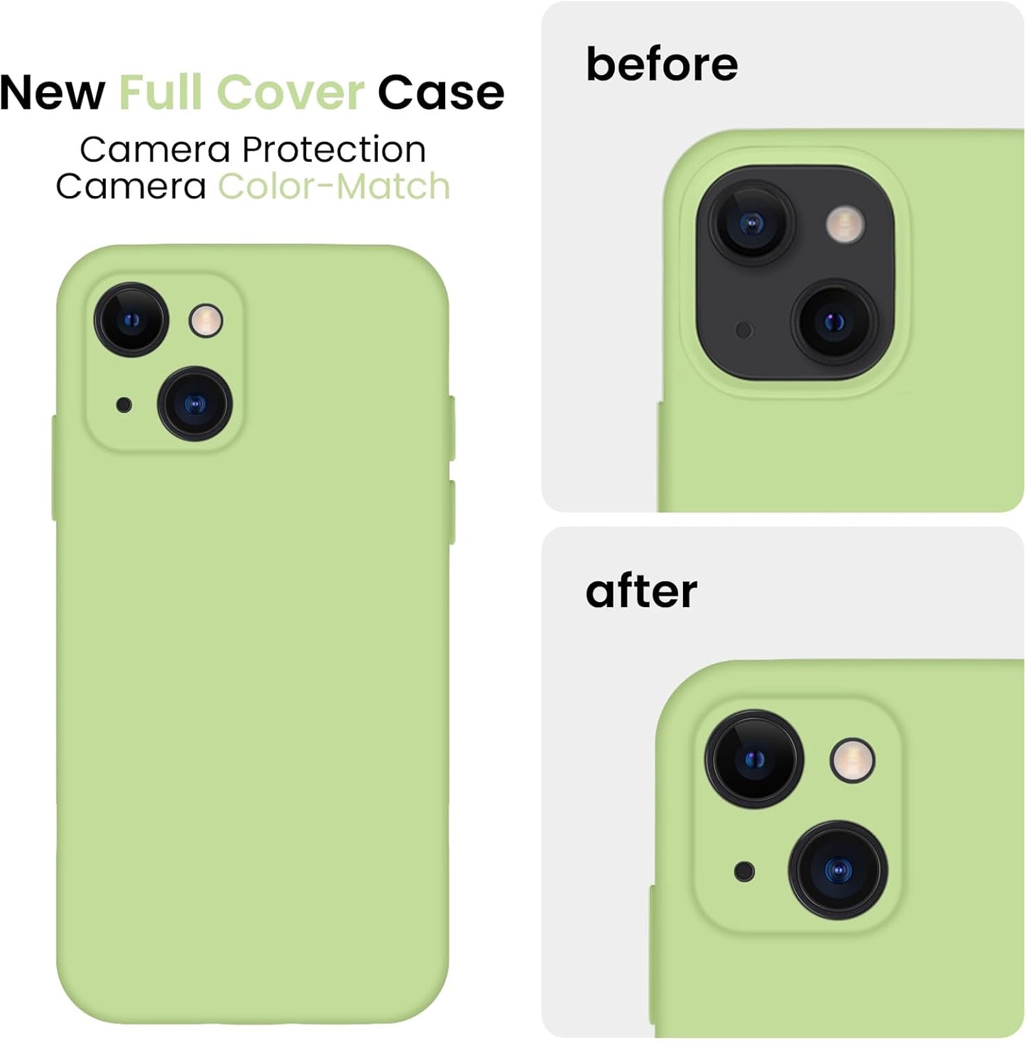 FireNova Designed for iPhone 13 Case, Silicone Upgraded [Camera Protection] Phone Case with [2 Screen Protectors], Soft Anti-Scratch Microfiber Lining Inside, 6.1 inch, Tea Green