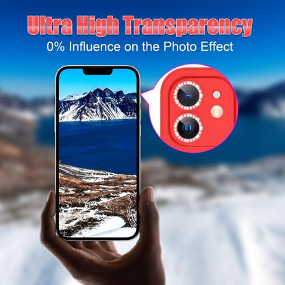 AGVEE 3+3 6 Pack for iphone 12 Pro/12/12 Mini/11 Pro Max/11 Pro/11 Camera Lens Cover Protector, Bling Diamond & Bling Glitter Metal Ring 9H Tempered HD Glass Camera Protector, Bling-Red