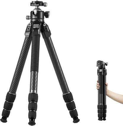 SIRUI Professional Travel Carbon Fiber Tripod 20kg/44lbs Load, Max Tube Dia 29.44mm, Max 128cm/50.4" Height with 43mm Low-Profile Ball Head for DSLR/Mirrorless/Video (AM-284S+G1)