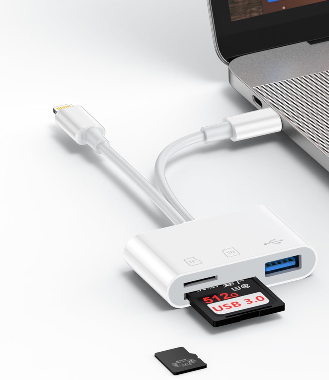 3 in 2 Lightning & USB-C SD Card Reader for iPhone 16 Pro Max 15 Plus 14, Dual Port OTG MicroSD Memory Card Reader Dongle Adapter with SD/TF/USB3.0 Slot for Camera iPad Galaxy S25 S24 MacBook Air/Pro