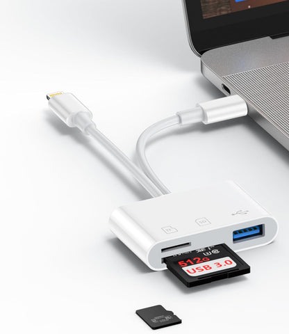 3 in 2 Lightning & USB-C SD Card Reader for iPhone 16 Pro Max 15 Plus 14, Dual Port OTG MicroSD Memory Card Reader Dongle Adapter with SD/TF/USB3.0 Slot for Camera iPad Galaxy S25 S24 MacBook Air/Pro