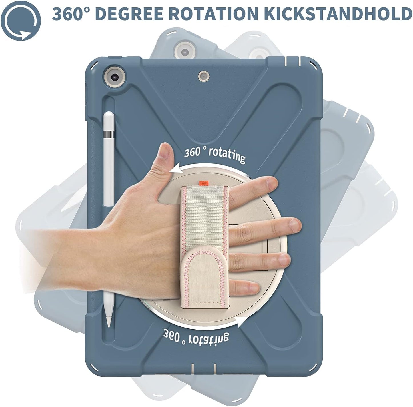 ZenRich Shockproof Case for iPad 9th/8th/7th Generation 10.2 inch 2021/2020/2019, Heavy Duty Rugged Case with Pencil Holder/360° Rotating Kickstand/Handle/Carrying Strap, CronflowerBlue