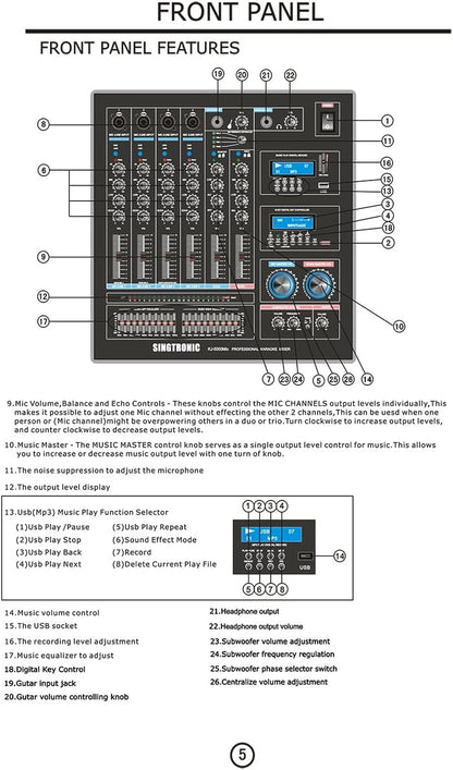 Singtronic KJ-5000Mix Professional Karaoke Console Mixer | HDMI ARC, Optical, Bluetooth, USB Recording, 8-Band EQ, Anti-Feedback, BBE DSP Processor, Rack-Mountable DJ/KJ Mixer