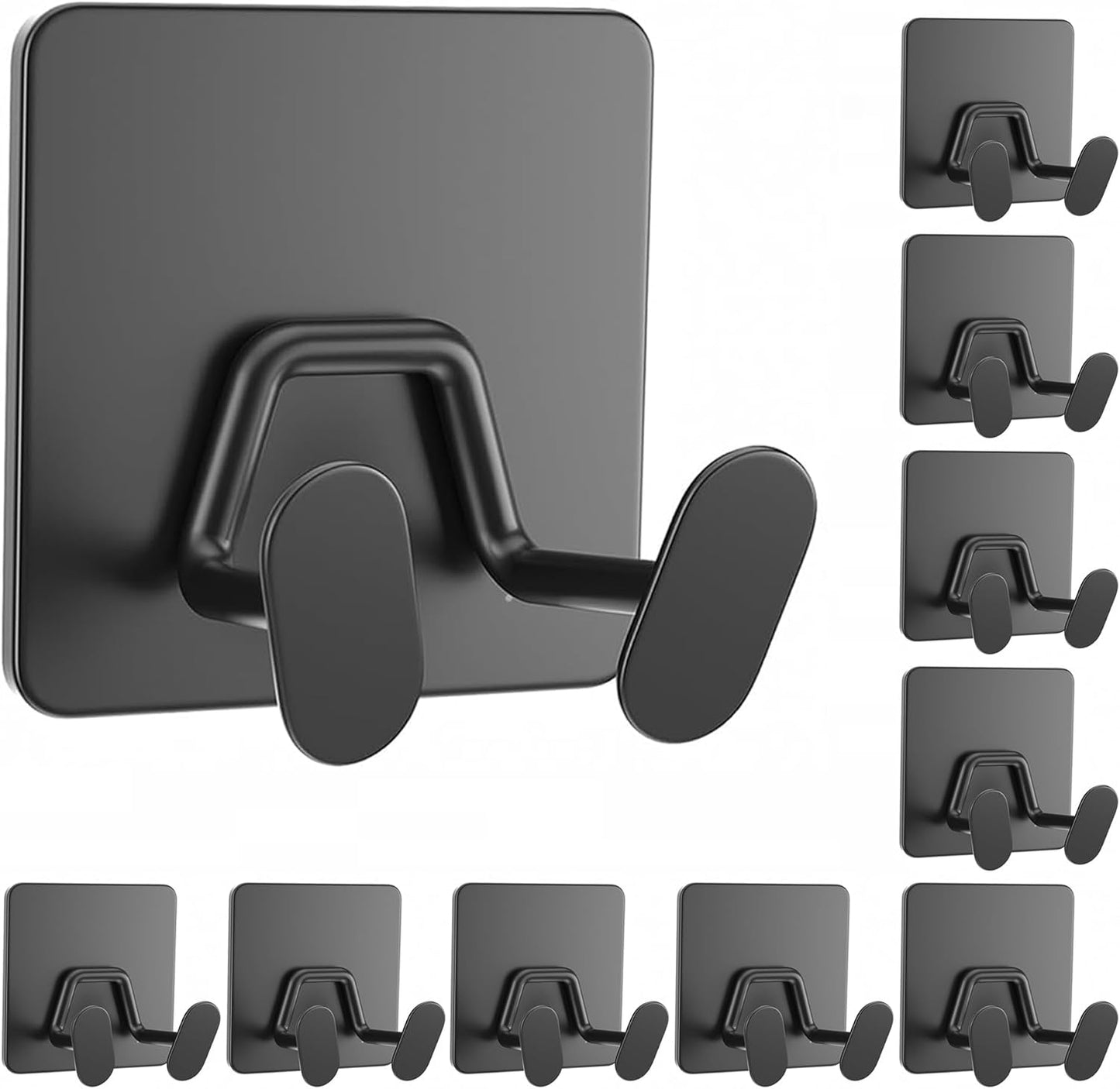 10 Pack Shower Hooks for Inside - Extra Sticky Stainless, Razor Holder Shower Accessories, Wall Mounted Self-Adhesive Hooks for Razor, Loofah, Towel, Coat, Key, Matt Black,