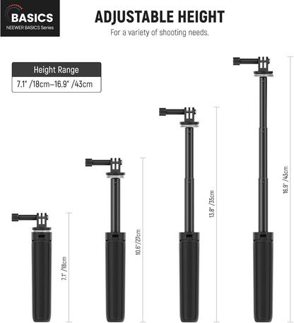 NEEWER Basic Selfie Stick Tripod for DSLR Action Camera Webcam, Mini Vlogging Video Desk Stand Accessories Compatible with GoPro Hero 13 12 Insta360 DJI Osmo Action 5 Pro AKASO EK7000 Brave 4 7, TP46