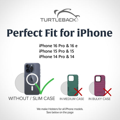 Turtleback Belt Clip for iPhone 16 Pro, 16e, 15 pro 14 Pro 13 Pro -Small- Fits w/Slim MagSafe Style Cases - Premium Black Nylon, Horizontal Belt Holder, Magnetic Closure, HD Rotating Belt Clip