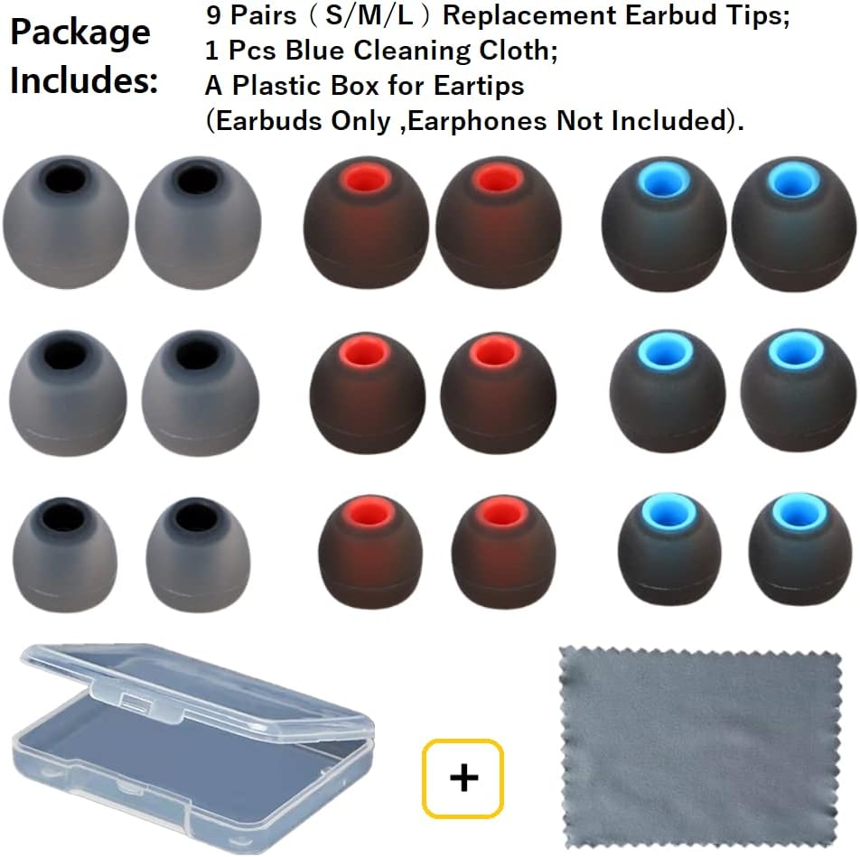 Replacement Earbud Tips Earbud Covers Silicone Tips Ear Gels Fit for Inner Hole from 3.8mm - 5.1mm Earphones 9 Pairs S/M/L