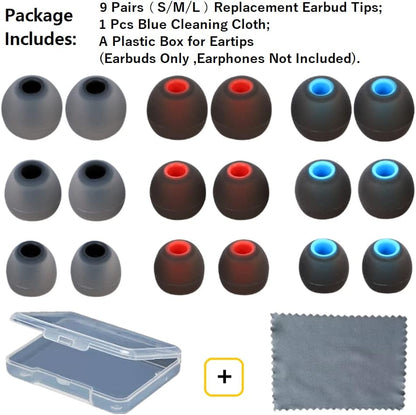 Replacement Earbud Tips Earbud Covers Silicone Tips Ear Gels Fit for Inner Hole from 3.8mm - 5.1mm Earphones 9 Pairs S/M/L