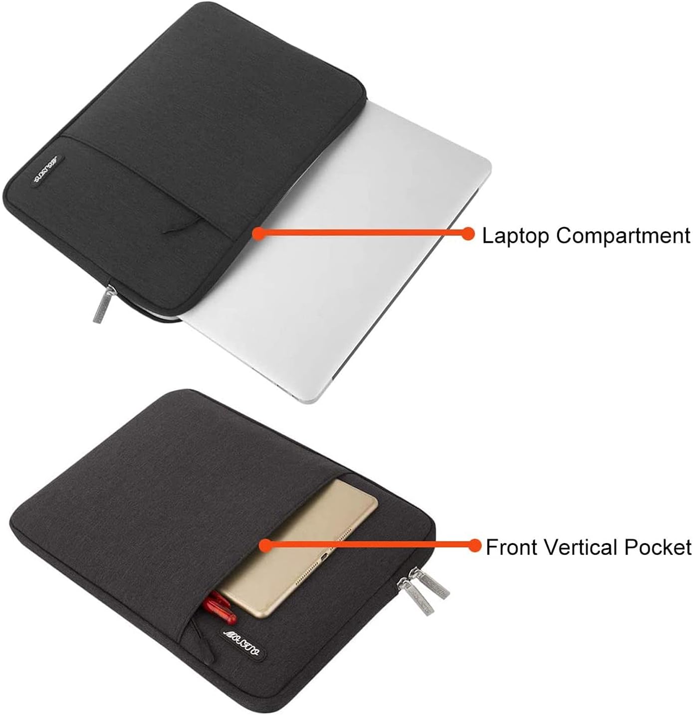 MOSISO Laptop Case 12.3 inch, 11.6-12.3 inch Laptop Sleeve Compatible with MacBook Air 11.6, Acer HP Dell Lenovo Samsung, Surface Pro, Polyester Vertical Computer Sleeve Bag with Pocket, Black