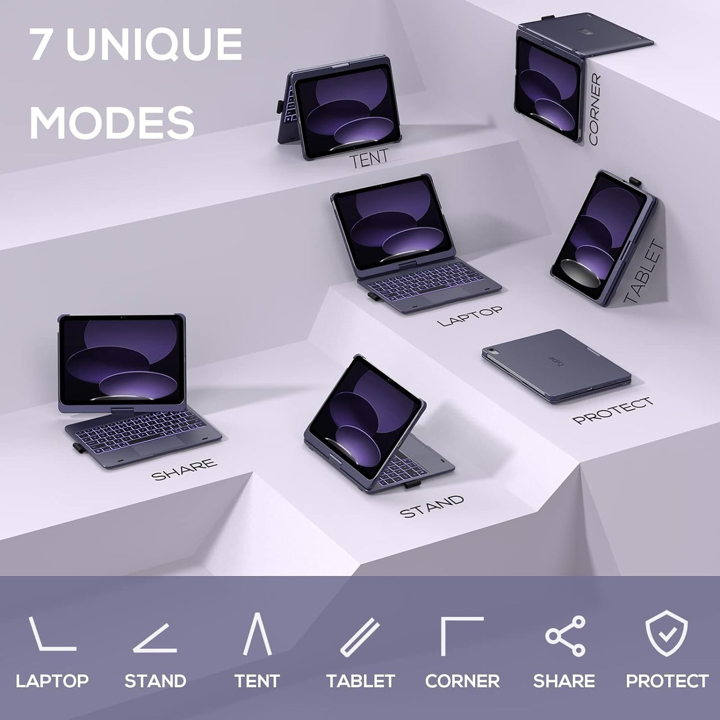 typecase Touch iPad 10th Generation Case with Keyboard (10.9", 2022) and iPad A16 (11th Gen, 2025) – 360° Rotatable, 11-Color Backlit, Multi-Touch Trackpad, Thin & Light (Midnight Amethyst)