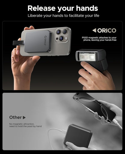 ORICO 1TB Magnetic SSD, PD100W Charging, 4K ProRes HDR, 1000MB/s USB 3.2, Portable External Drive for iPhone 16/15, Laptops, Tablets - Aluminum Alloy, Drop Resistant - K10