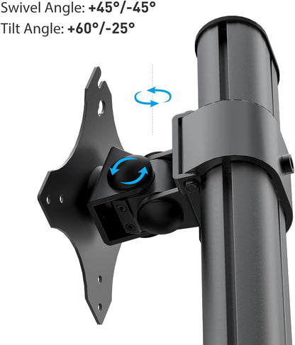 BEWISER Dual Monitor Stand Desk Mount- Vertical Heavy Duty Monitor Riser Fits Two 17 to 49 Inch Screen with Swivel, Tilt, Height Adjustable,weight capacity up to 33 lbs，BL200-B